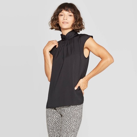 NWT Black Short Sleeve Mock Turtleneck Blouse - Picture 5 of 5